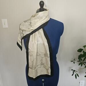 Vintage Ivory Floral Jacquard Scarf with Black Silk Border (52x11.5)